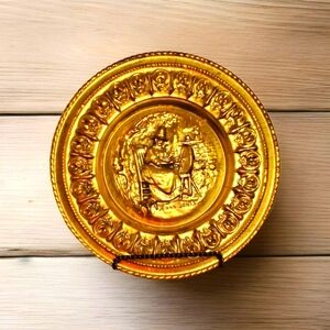 Vintage Spinning Wheel Peerage Wall Art Plate Jenny Jones 12" Hammered Brass